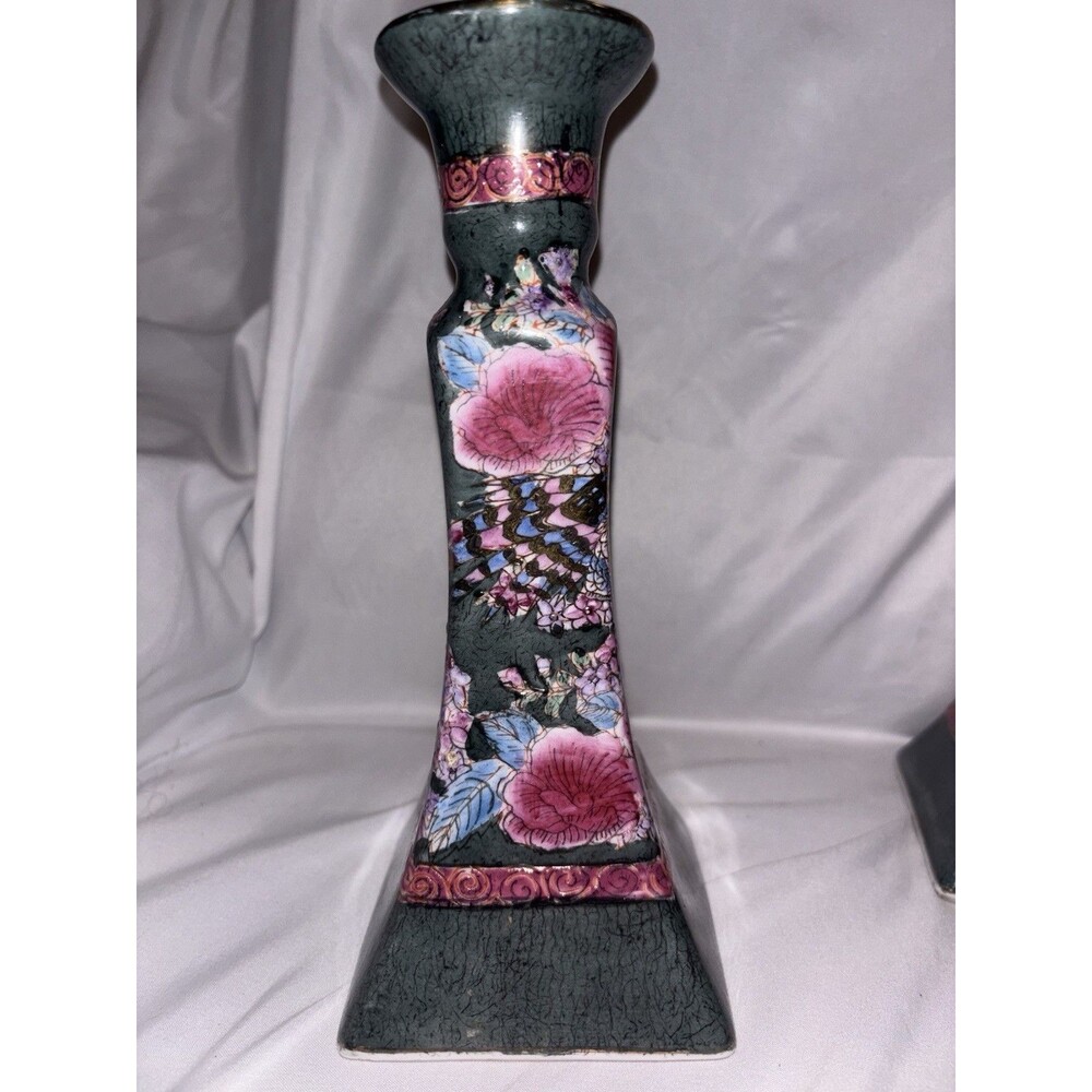 Vintage Famille Rose Porcelain Candlestick Holders 8.5" - Picture 5 of 8